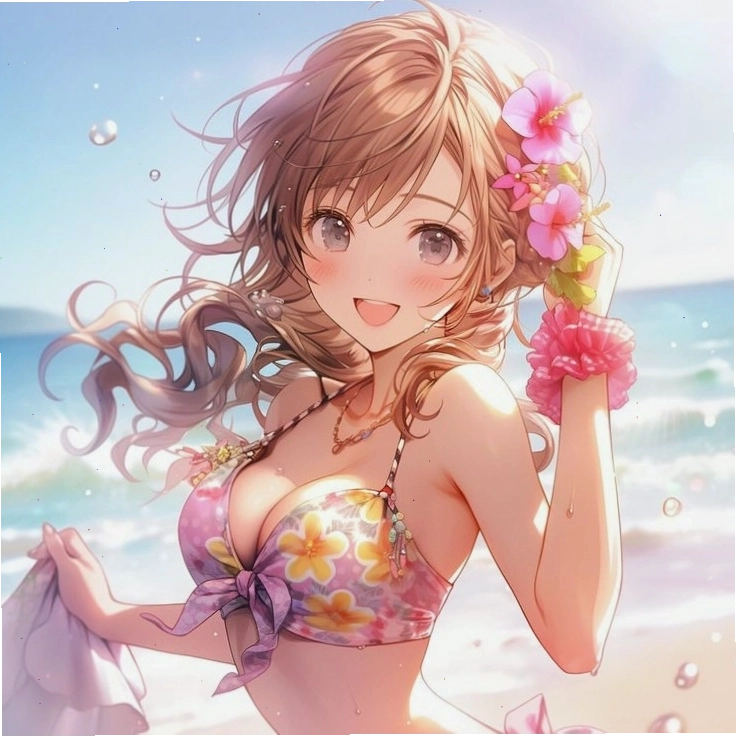 Ảnh anime bikini 01 với cô gái đang thư giãn trên bãi biển