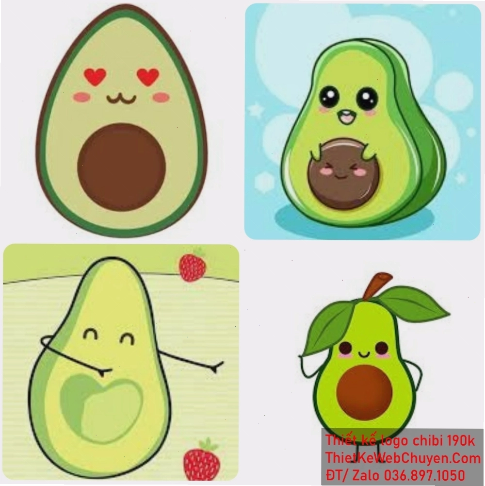 Ảnh avatar trái bơ chibi đang cầm một trái tim nhỏ