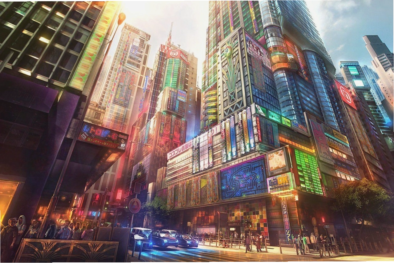 Anime city wallpaper 4K với kiến trúc tương lai ấn tượng