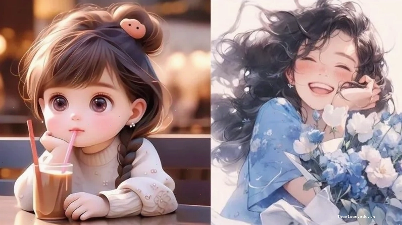 Avatar dễ thương cô gái mắt tròn xoe uống cafe