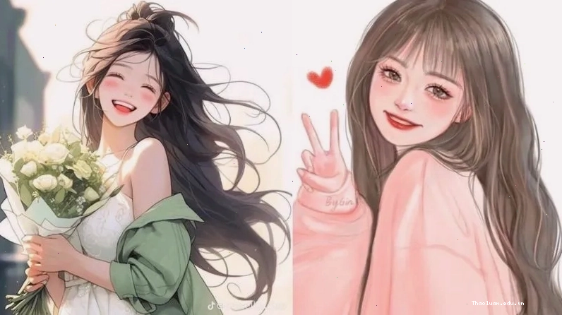 Avatar dễ thương cô gái xinh đẹp tóc dài cười tươi