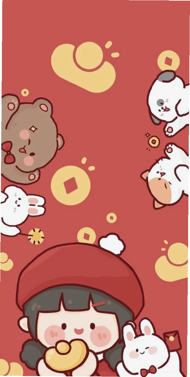 Avatar Tết Chibi với hoa đào và pháo
