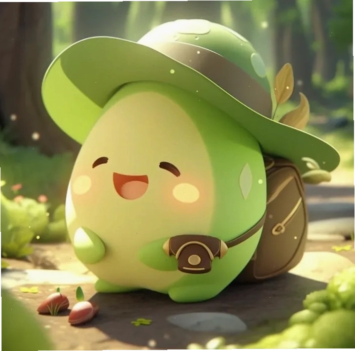 Avatar trái bơ chibi 3D với hiệu ứng đổ bóng chân thực