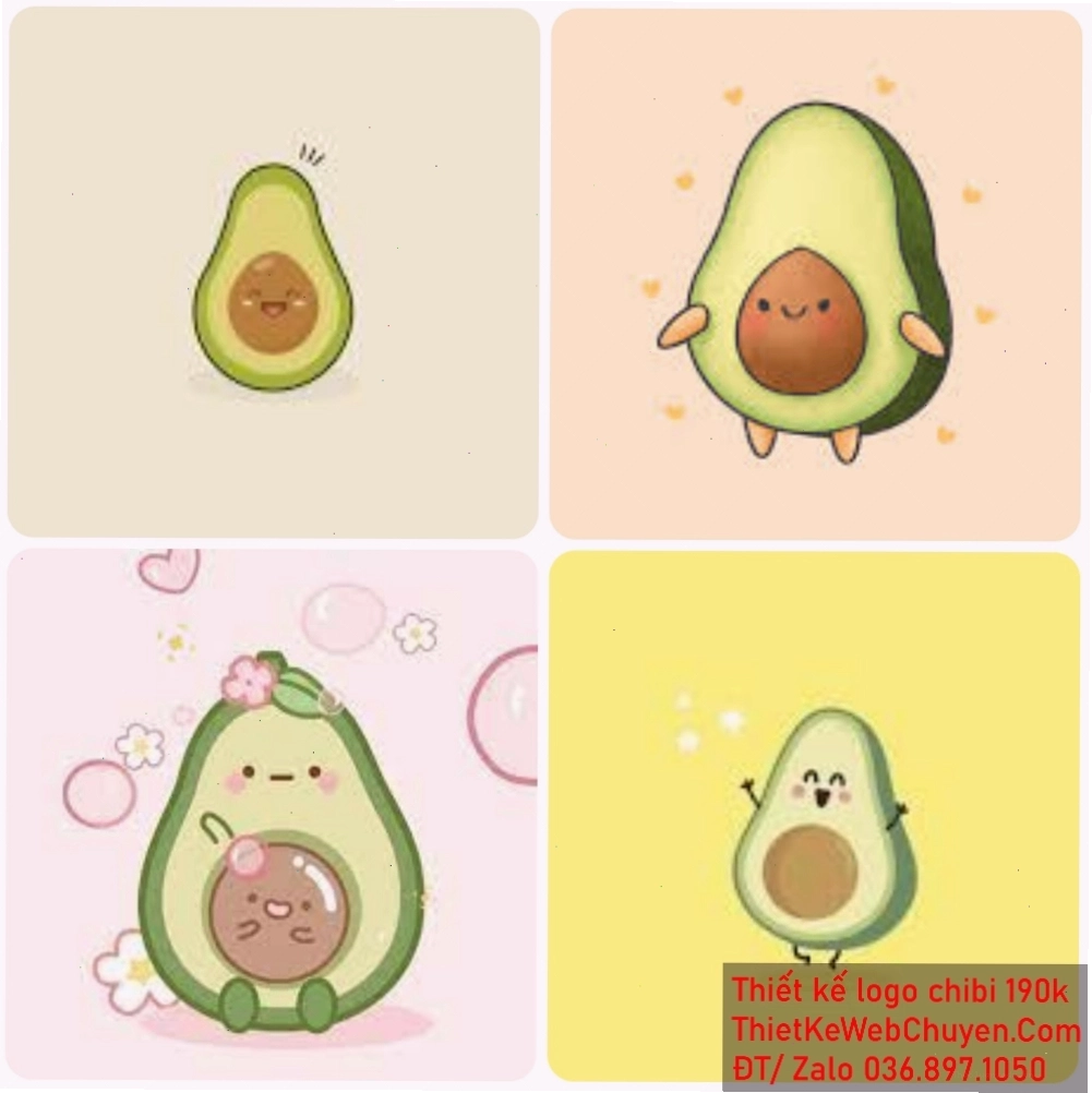 Avatar trái bơ chibi cute với các tông màu xanh lá pastel