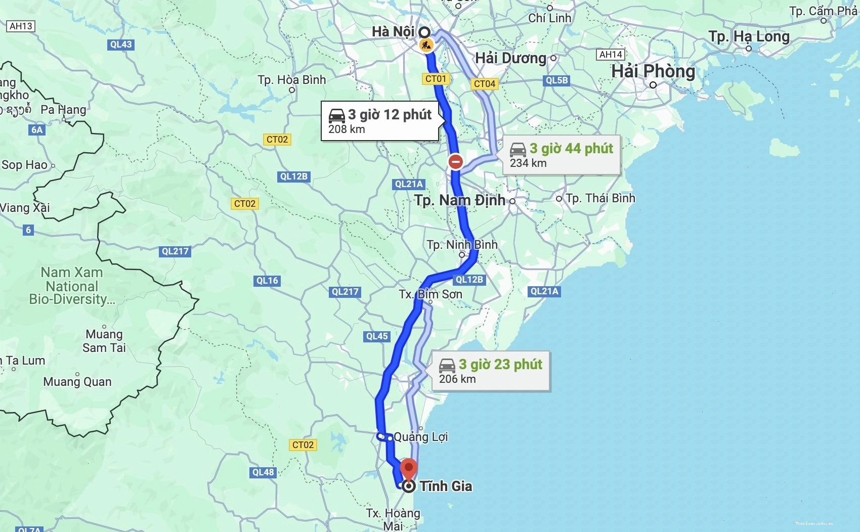 Bản đồ chỉ đường đến Tĩnh Gia, Thanh Hóa