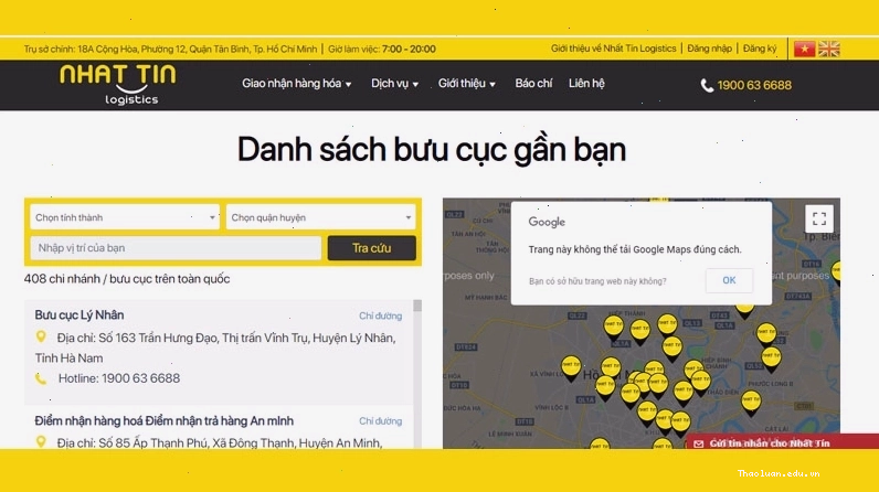 Bảng giá của giao hàng Nhất Tín
