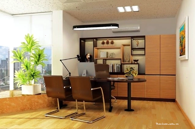 Bố trí bàn làm việc chuẩn phong thủy với tường phía sau tạo điểm tựa vững chắc