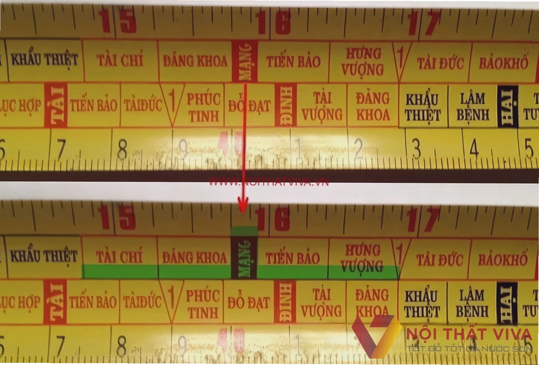 Cấu tạo của thước Lỗ Ban với các cung tốt và xấu