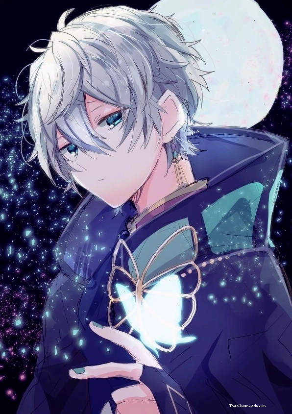 Chân dung trai anime với nụ cười bí ẩn