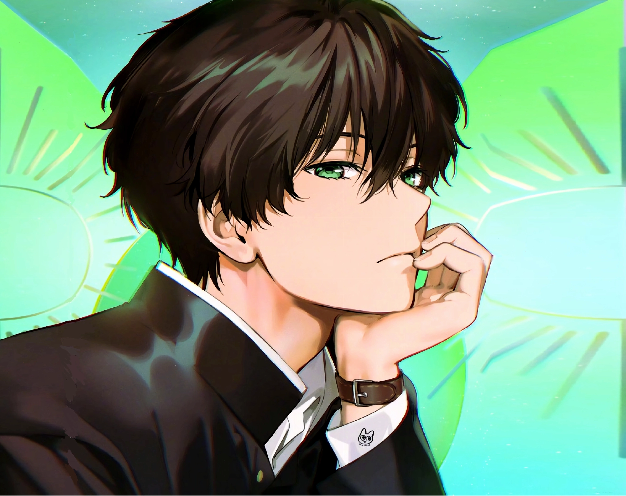 Chàng trai anime ngầu với ánh mắt sắc sảo và trang phục ấn tượng