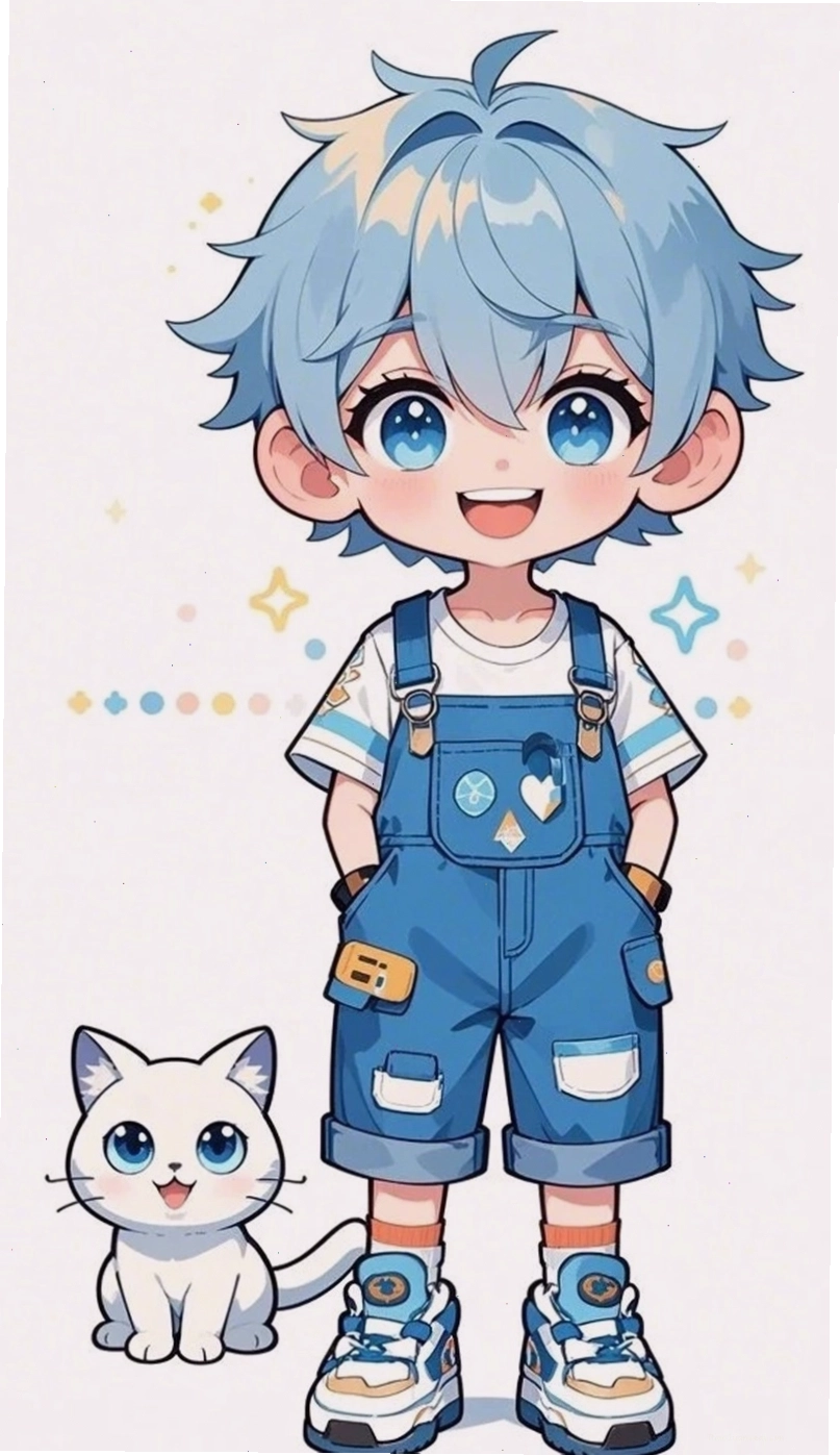 Chibi bé trai với mái tóc xoăn dễ thương