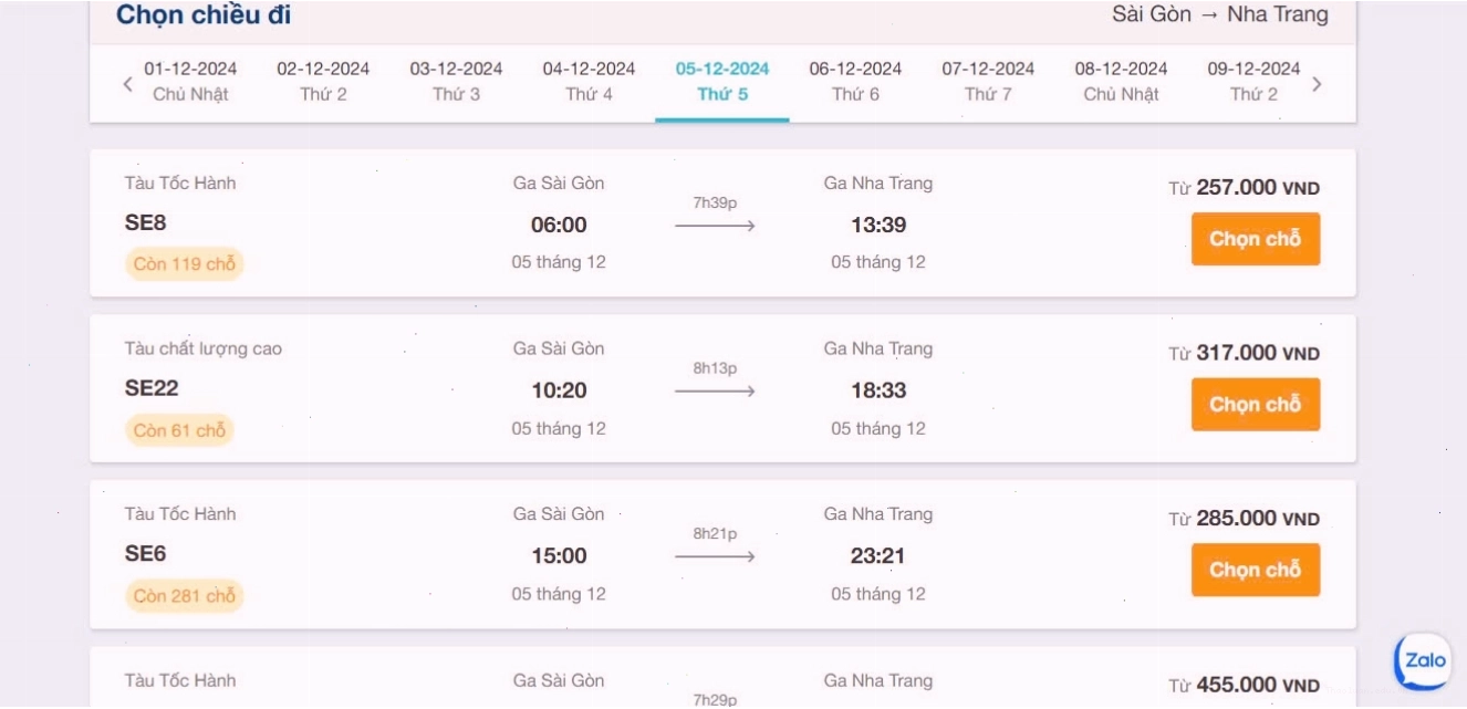 Chọn chuyến tàu phù hợp với lịch trình cá nhân