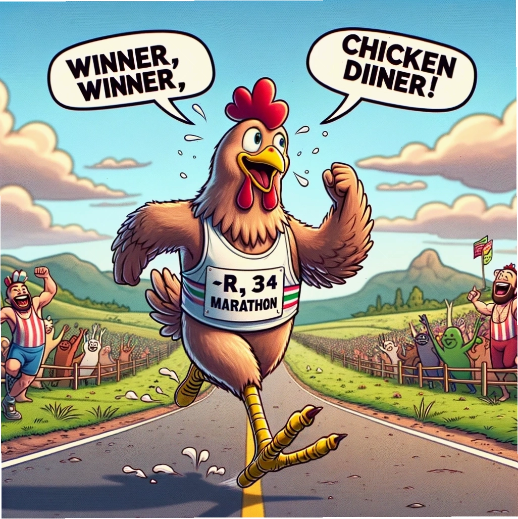 Chú gà chạy marathon, một chicken meme thể hiện sự nỗ lực