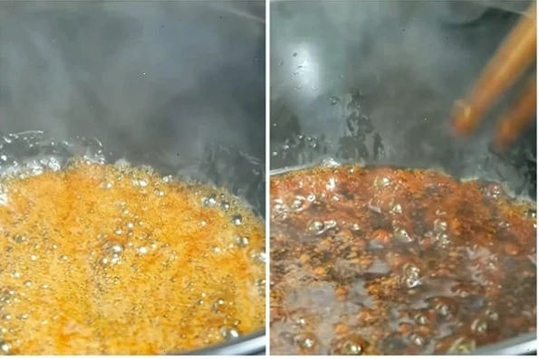 Công đoạn thắng nước màu cho món cá kho