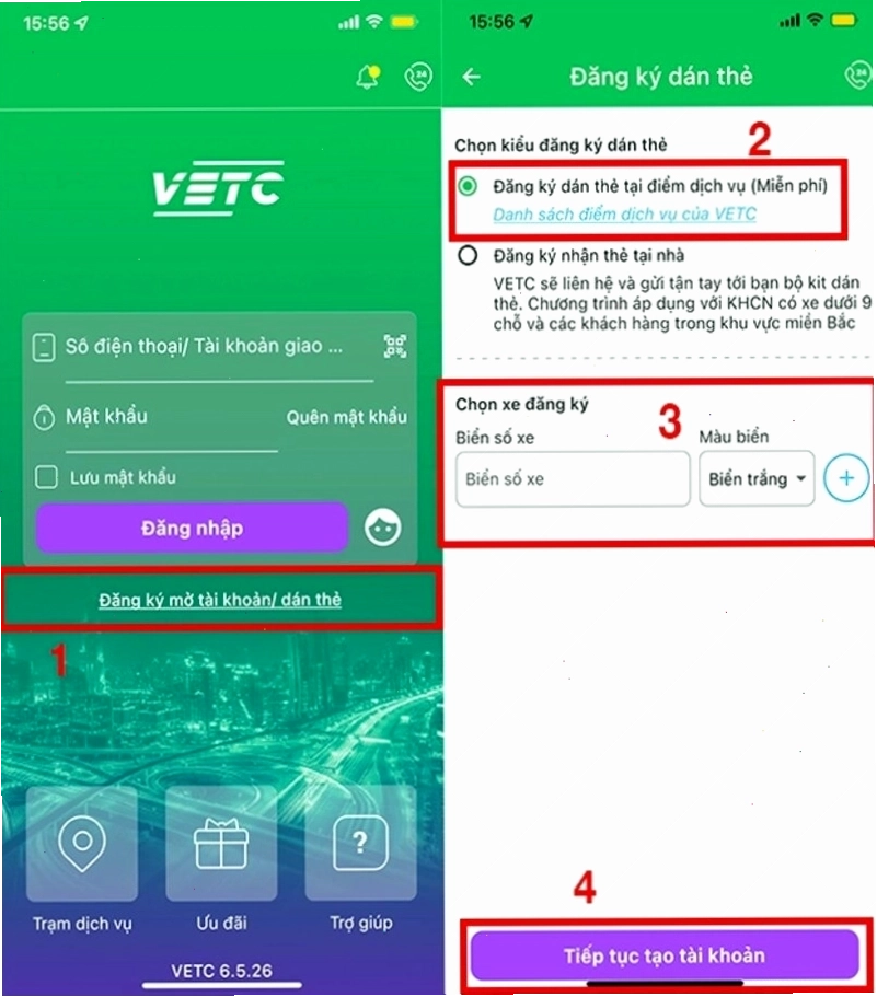 Đăng ký mở tài khoản ePass và nhập thông tin biển số xe