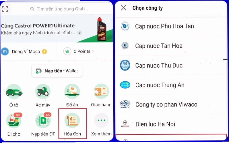 Đăng nhập vào ứng dụng Grab để thanh toán hóa đơn điện
