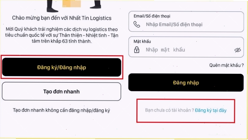Đăng nhập vào ứng dụng Nhất Tín Logistics