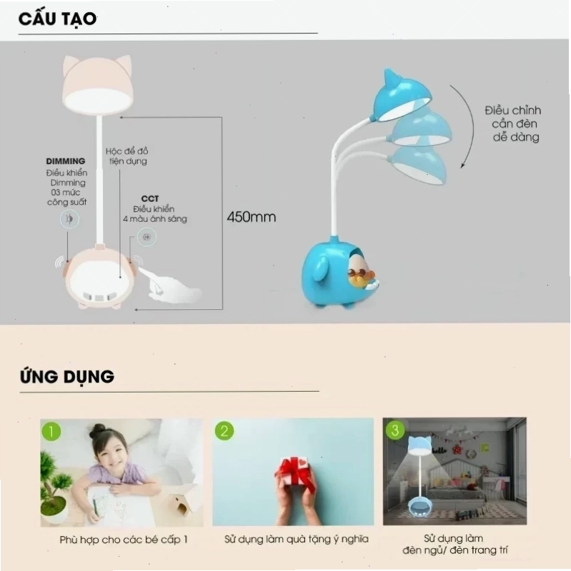 Đèn bàn học Rạng Đông với thiết kế dễ thương vui nhộn cho trẻ em