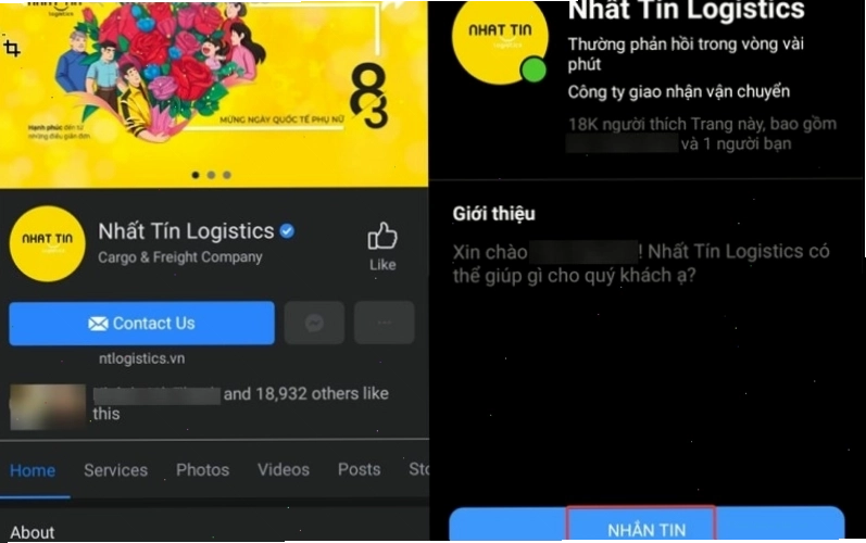 Fanpage Facebook của Nhất Tín Logistics