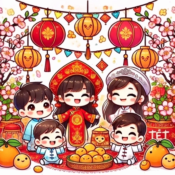 Gia đình Chibi mặc áo dài đón Tết
