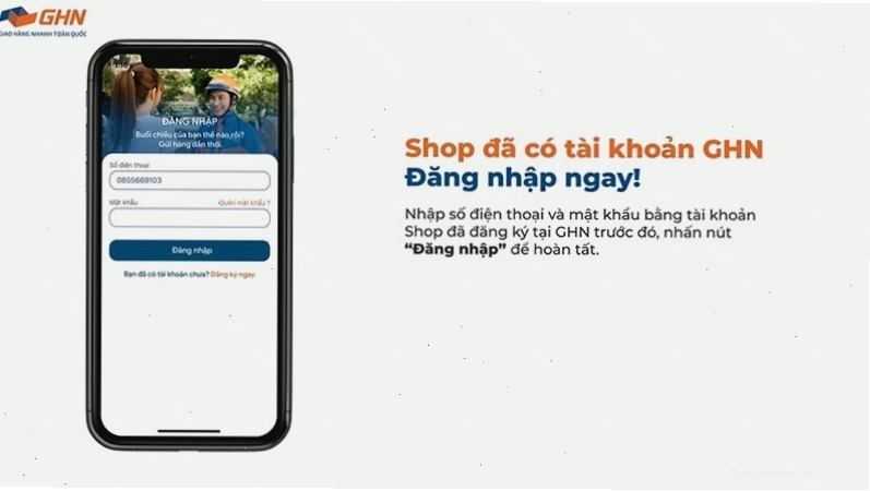 Giao diện đăng nhập tài khoản GHN