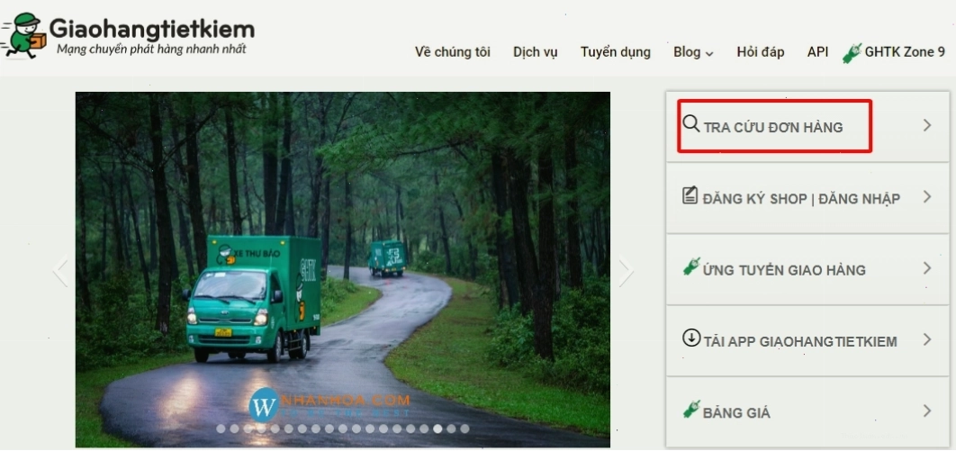 Giao diện tra cứu đơn hàng GHTK trên website
