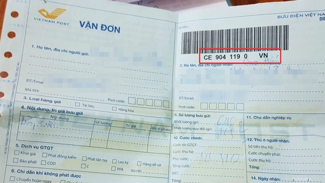 Giao diện tra cứu mã vận đơn trên website Vietnam Post