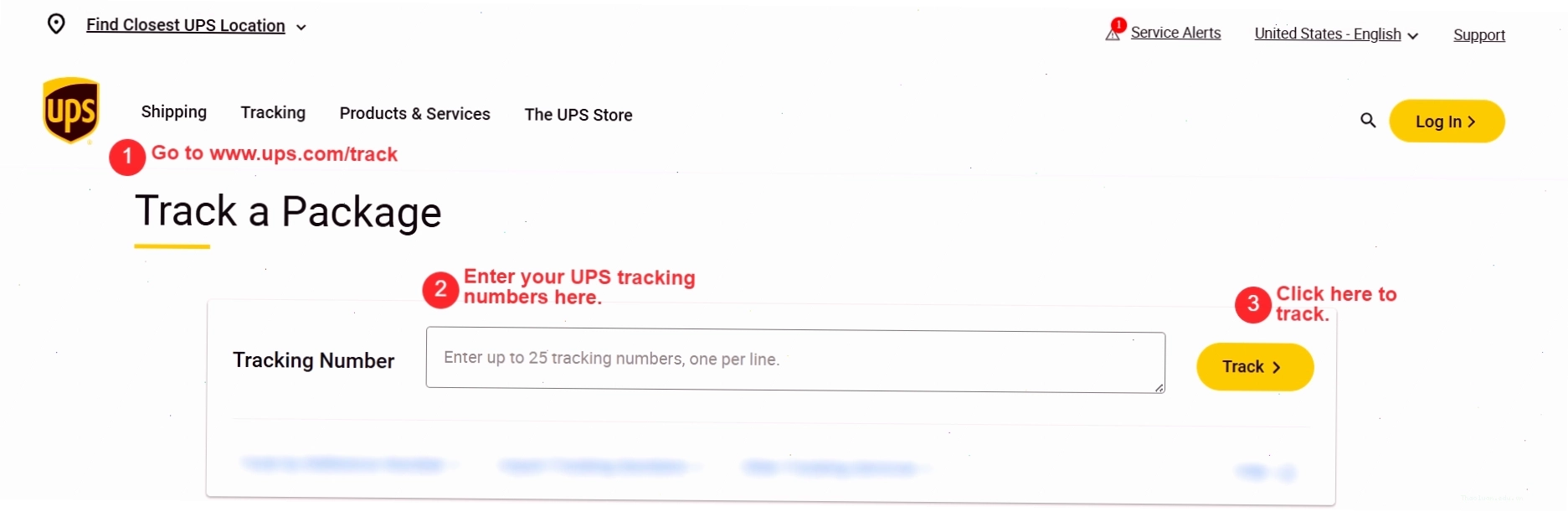 Giao diện trang tra cứu vận đơn UPS trên website chính thức