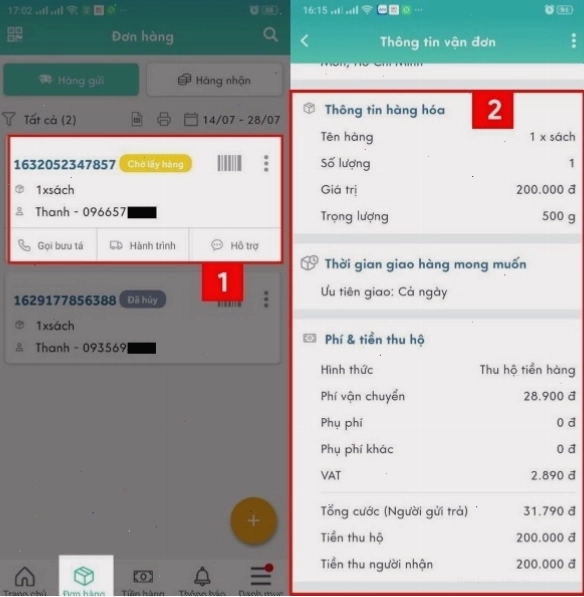 Giao diện ứng dụng Viettel Post với chức năng tra cứu mã vận đơn