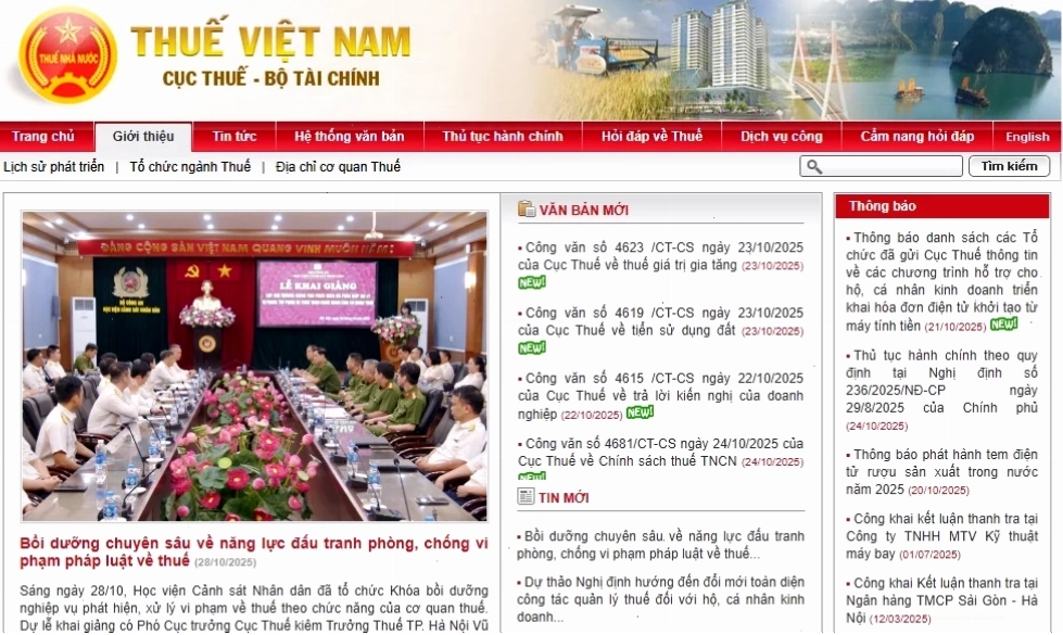 Giao diện website Cục thuế cung cấp thông tin hữu ích