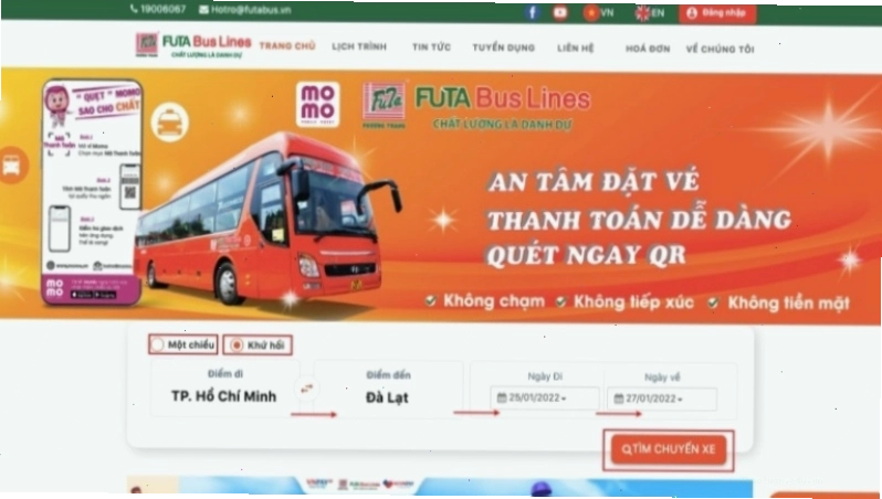 Giao diện website Futabus.vn