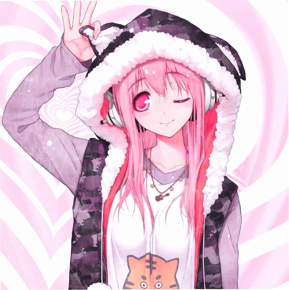 Hình ảnh anime nữ màu hồng xinh xắn với phụ kiện đáng yêu