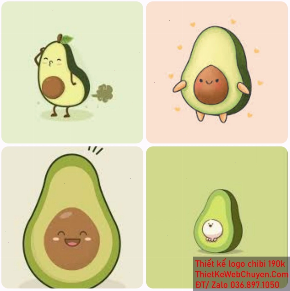 Hình ảnh trái bơ chibi cute đang nháy mắt tinh nghịch