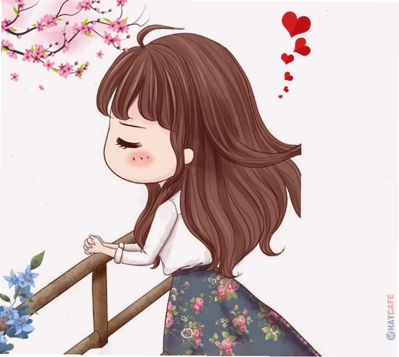 Hình chibi buồn cô gái tóc nâu