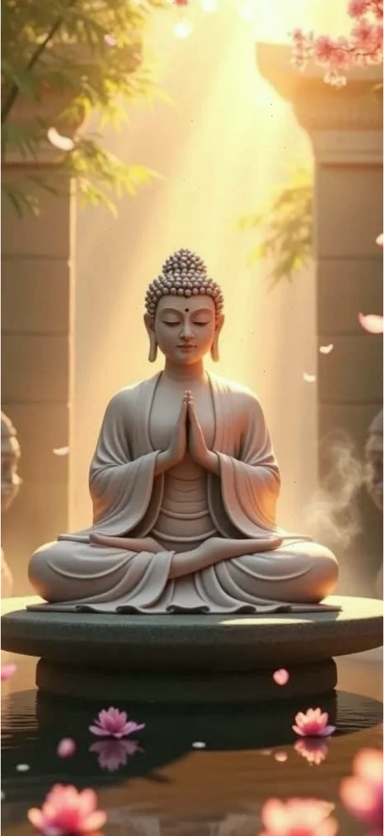 Hình nền 3D Phật đang thuyết pháp với nhiều vị tăng chúng xung quanh