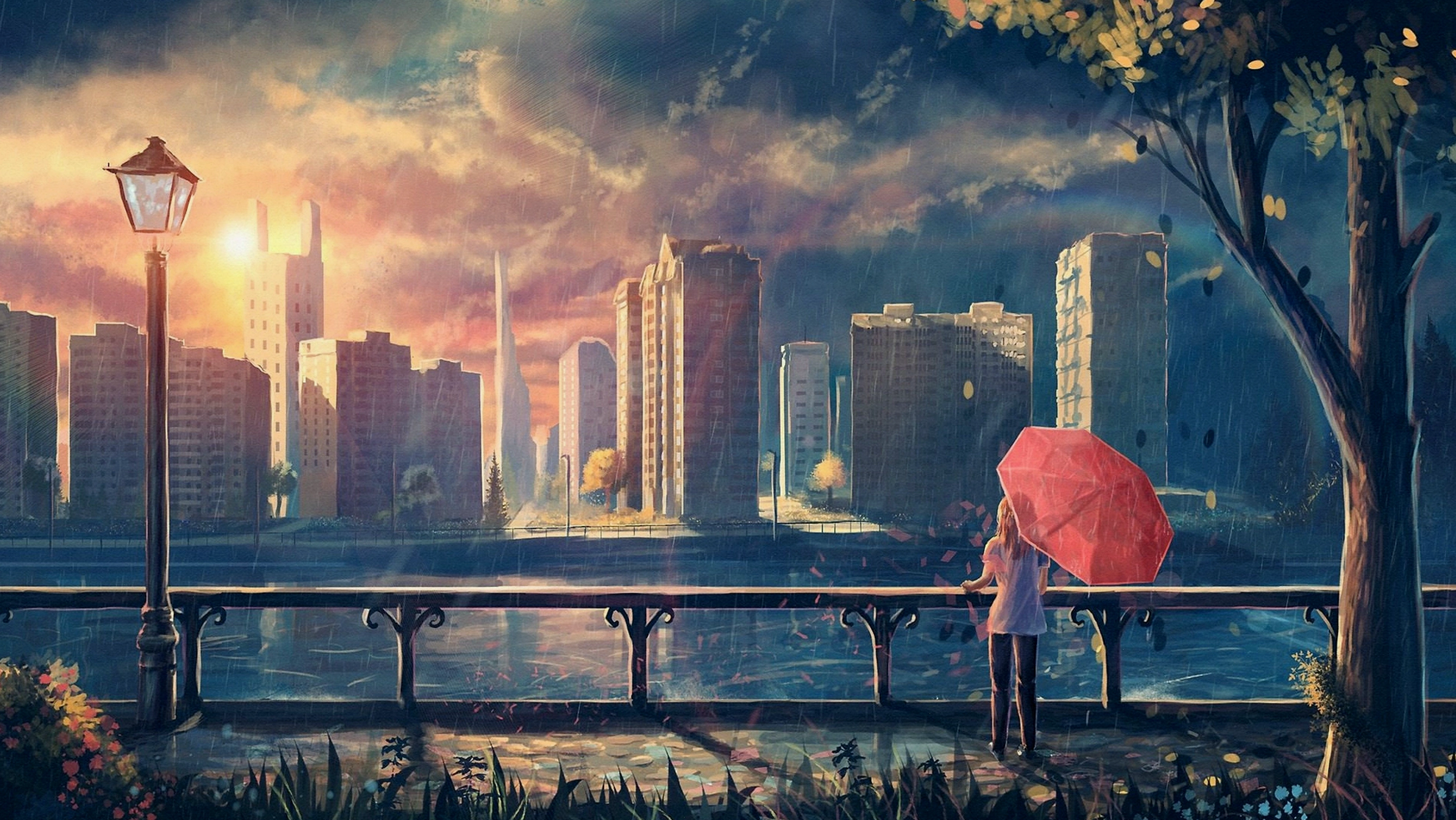 Hình nền anime 4K PC với phong cách tối giản và màu sắc dịu mắt