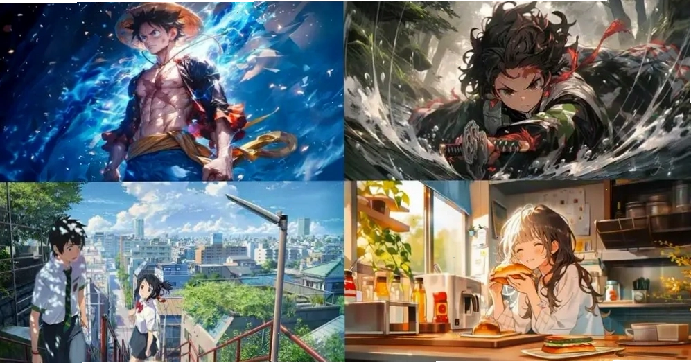 Hình nền máy tính anime ngầu nam 4k với hiệu ứng ánh sáng động