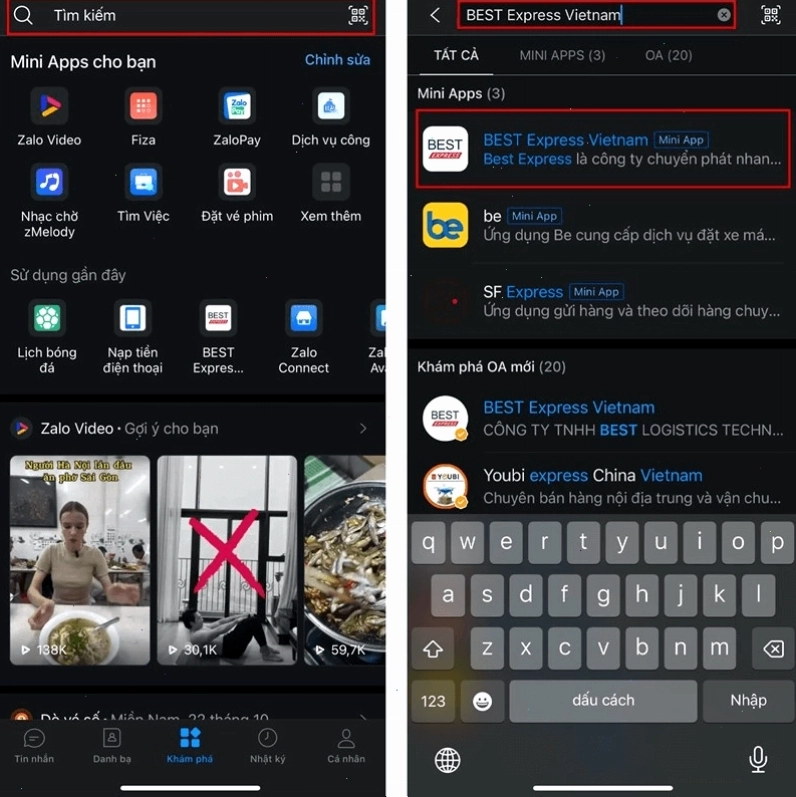 Hướng dẫn check mã vận đơn Best Express qua Zalo