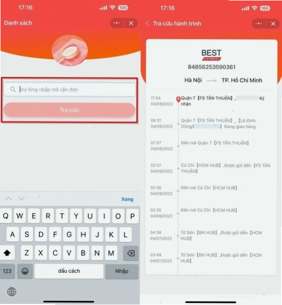Hướng dẫn check mã vận đơn Best Express qua Zalo bước 2