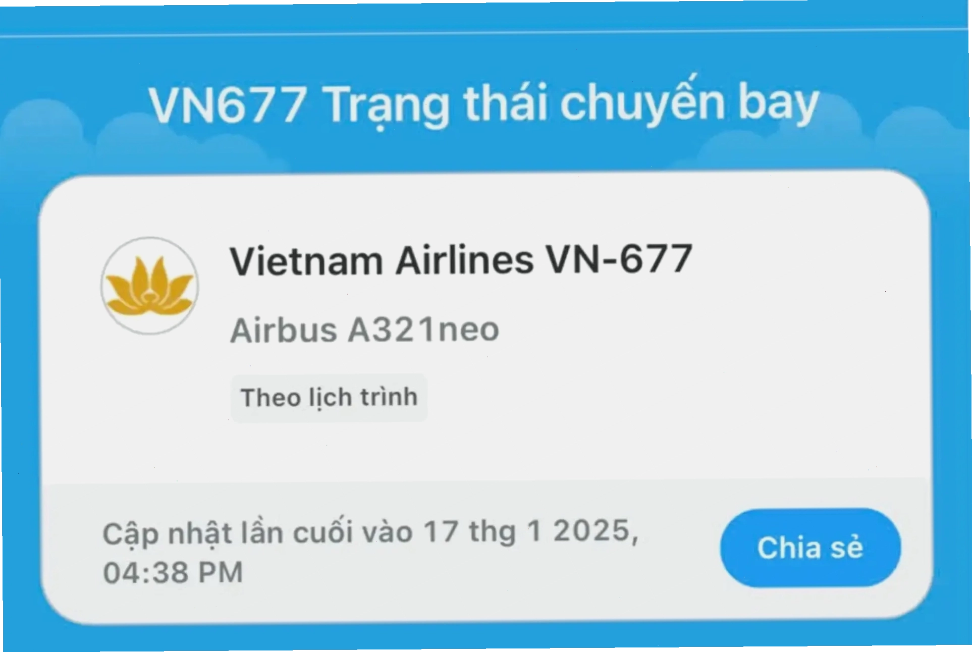 Kết quả kiểm tra tình trạng chuyến bay