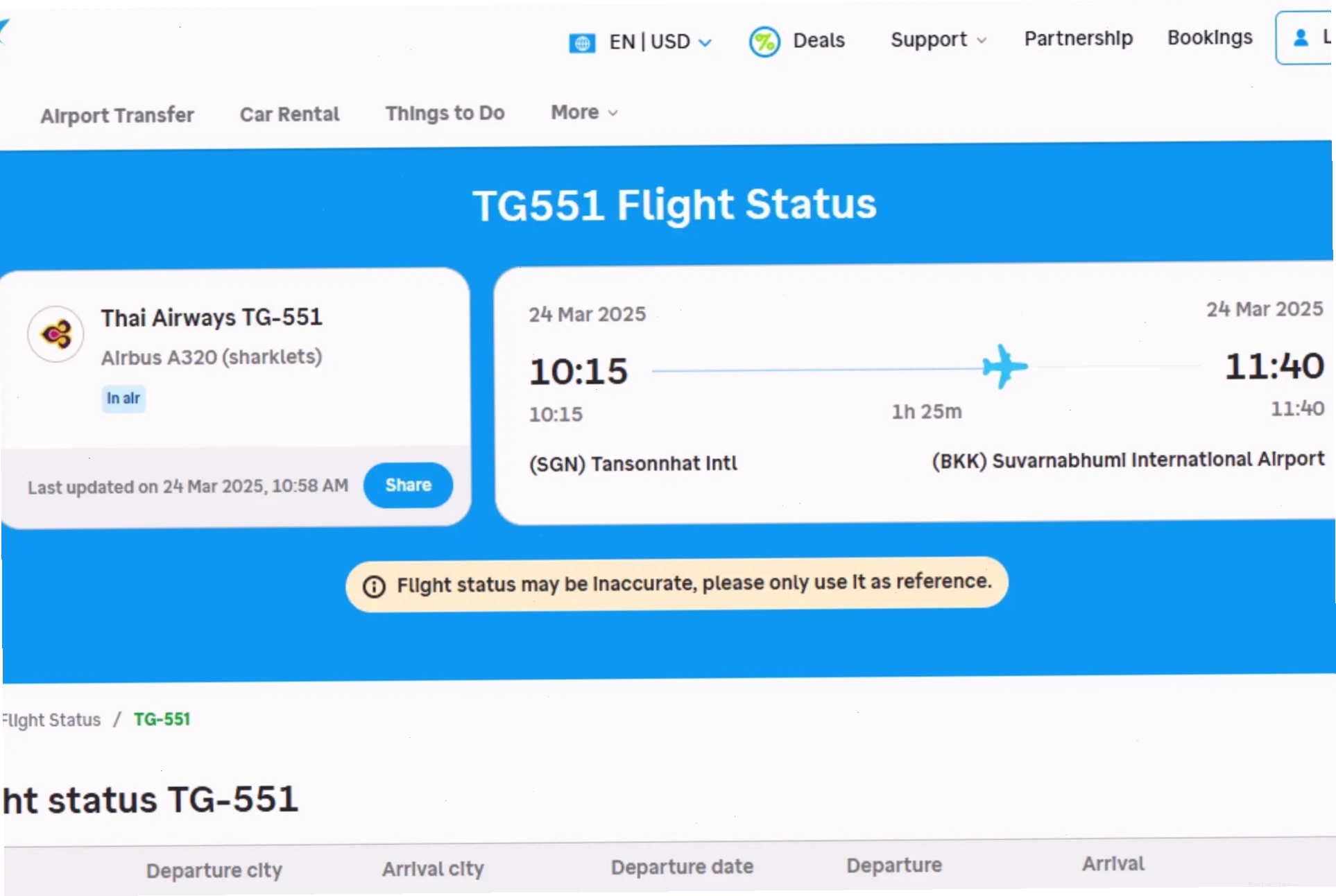 Kết quả tra cứu tình trạng chuyến bay Vietnam Airlines trên Traveloka