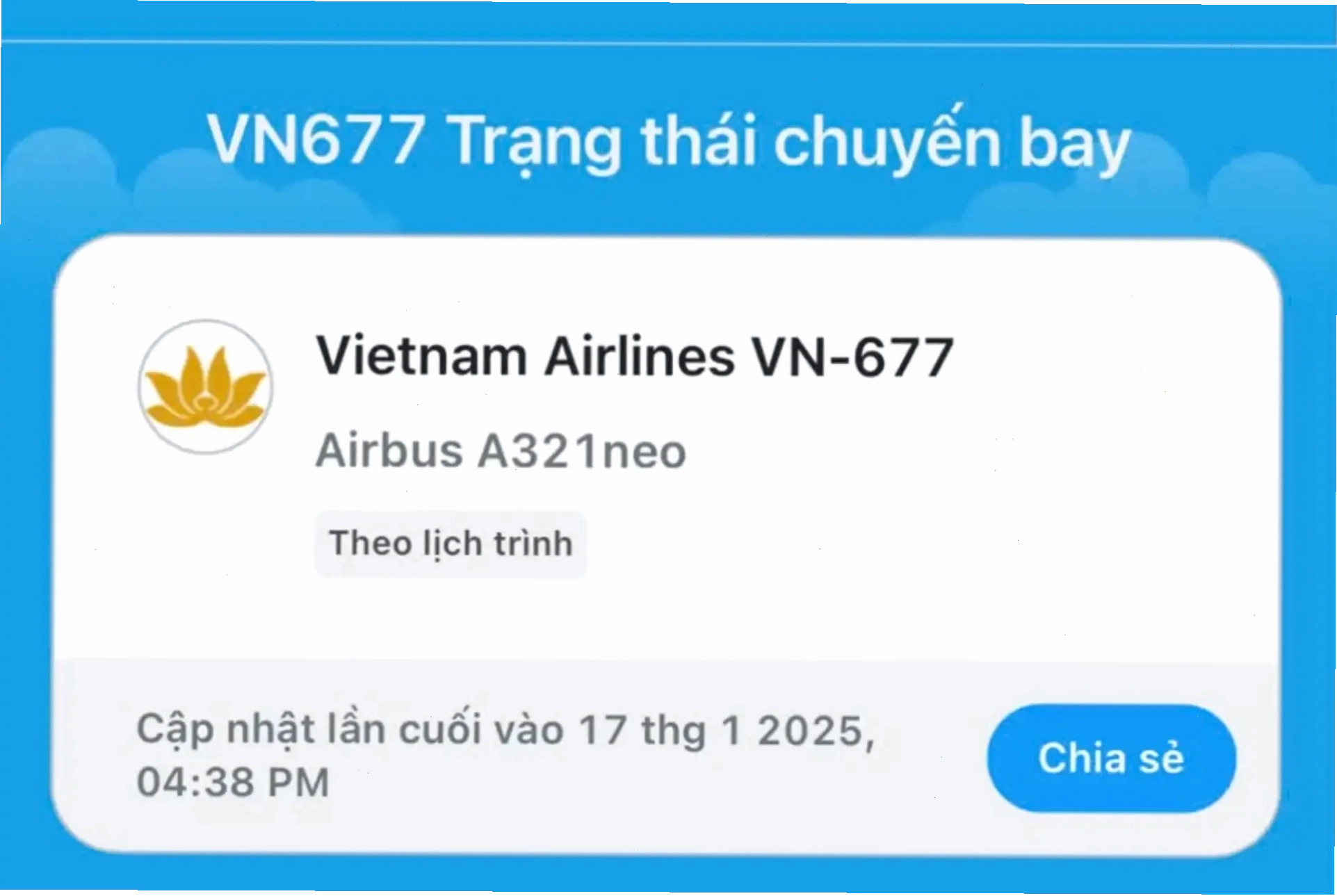 Kết quả tra cứu trạng thái chuyến bay trên Traveloka