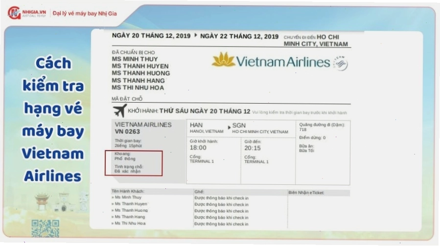 Kiểm tra hạng vé máy bay Vietnam Airlines