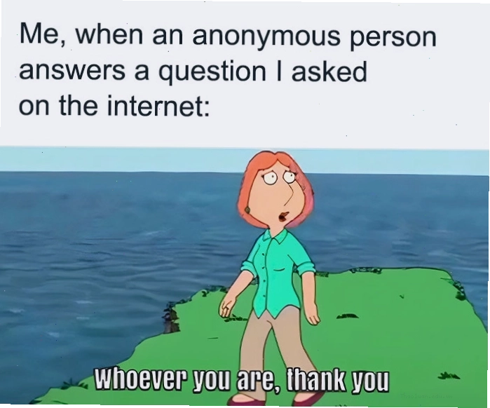 Lois Griffin trên vách đá với chú thích "Bất cứ ai bạn là, cảm ơn bạn."