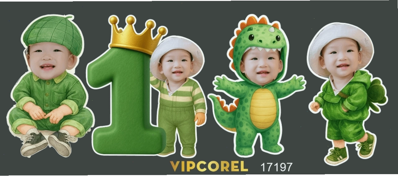 Mẫu ảnh chibi khủng long ghép mặt cho bé trai