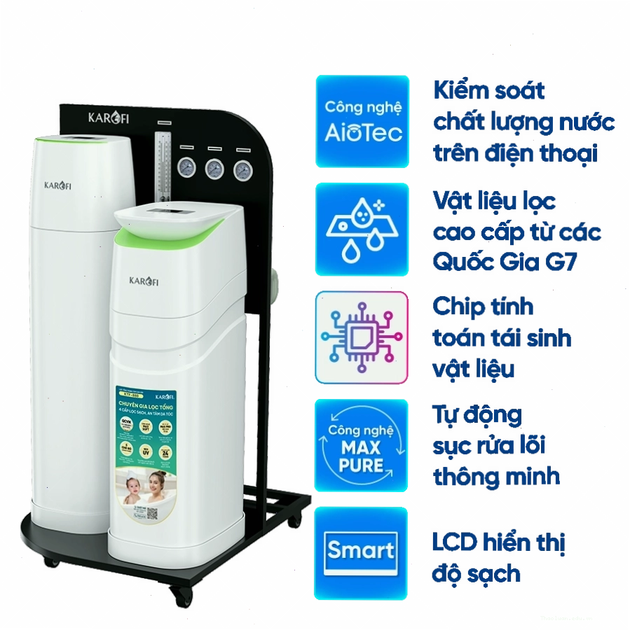 Máy lọc nước đầu nguồn Karofi xử lý nước nhiễm phèn, kim loại nặng