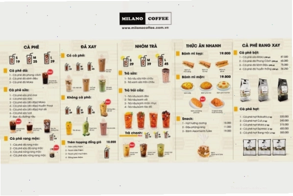 Menu đồ uống đa dạng và hấp dẫn
