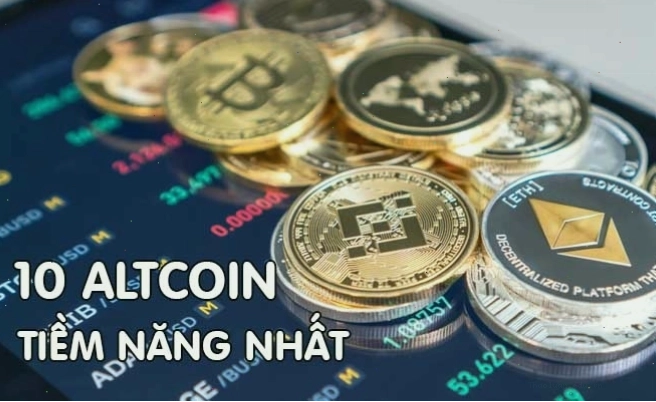 Minh họa các đồng tiền altcoin khác nhau trên nền tảng blockchain