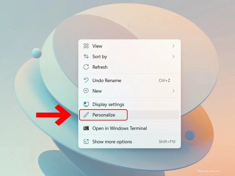 Mở giao diện Personalize để tùy chỉnh hình nền máy tính