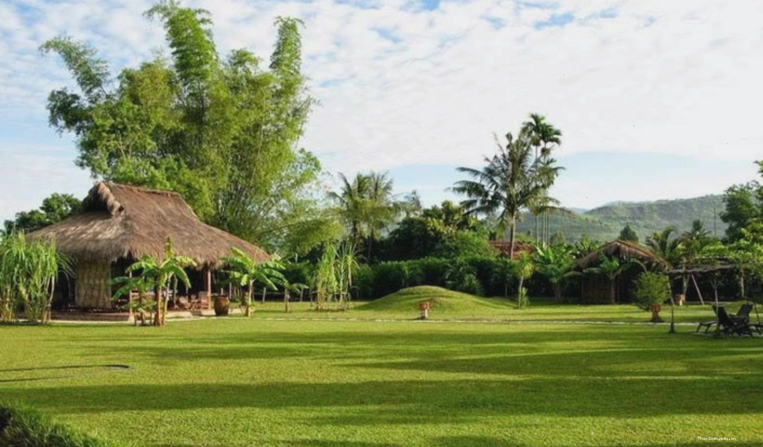 Ngôi nhà lá giản dị, đơn sơ nép mình giữa thiên nhiên